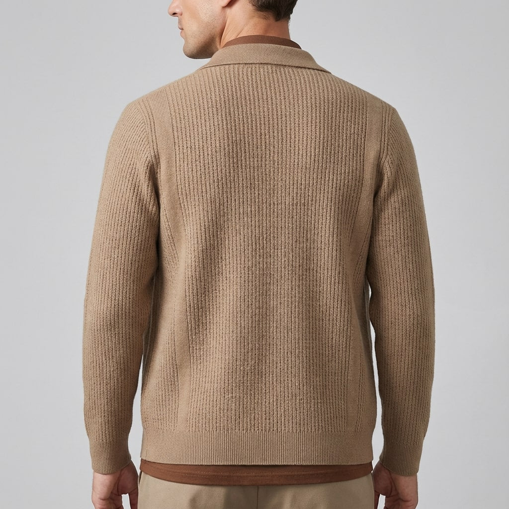 Matteo Men’s Cardigan – Textured Knit Shirt-Style Cardigan