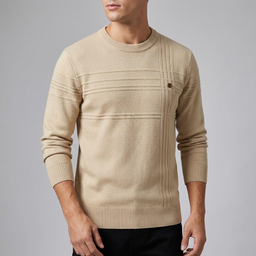 Bradford Men’s Cotton Sweater – Midweight Crew Neck Jumper with Tailored Fit