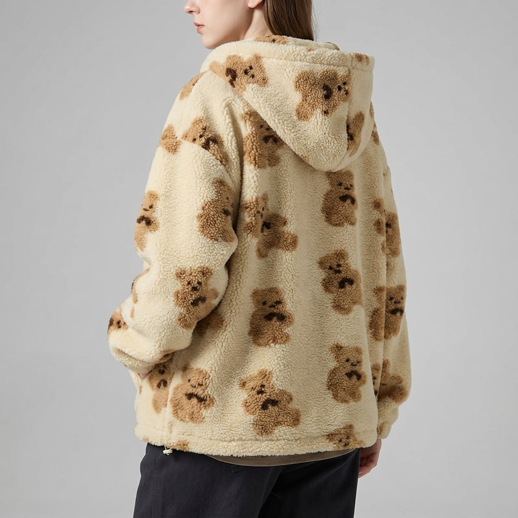 Maine Women’s Sherpa Jacket – Oversized Fleece Hooded Teddy Jacket with Full Zip