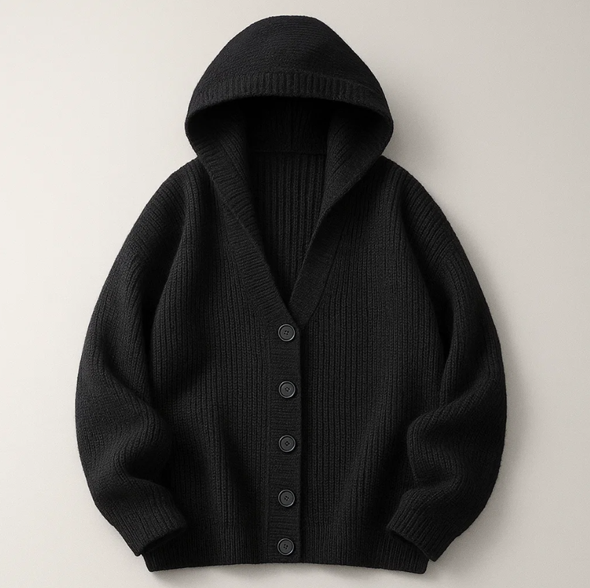 Renee Men’s Knit Hooded Cardigan – Cozy Ribbed Texture Cardigan