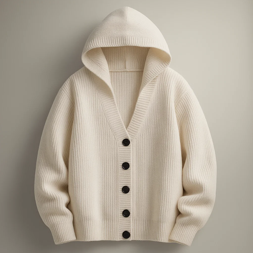 Renee Men’s Knit Hooded Cardigan – Cozy Ribbed Texture Cardigan