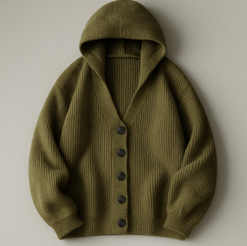 Renee Men’s Knit Hooded Cardigan – Cozy Ribbed Texture Cardigan