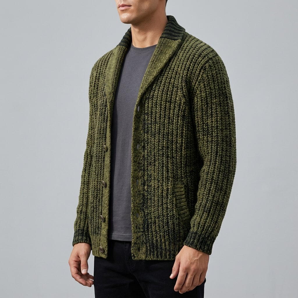 Marcus Men’s Cardigan – Chunky Knit Button-Up Shawl Collar Cardigan