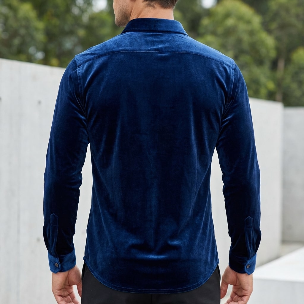 Moivi Men’s Shirt – Velvet Long Sleeve Button-Up Shirt