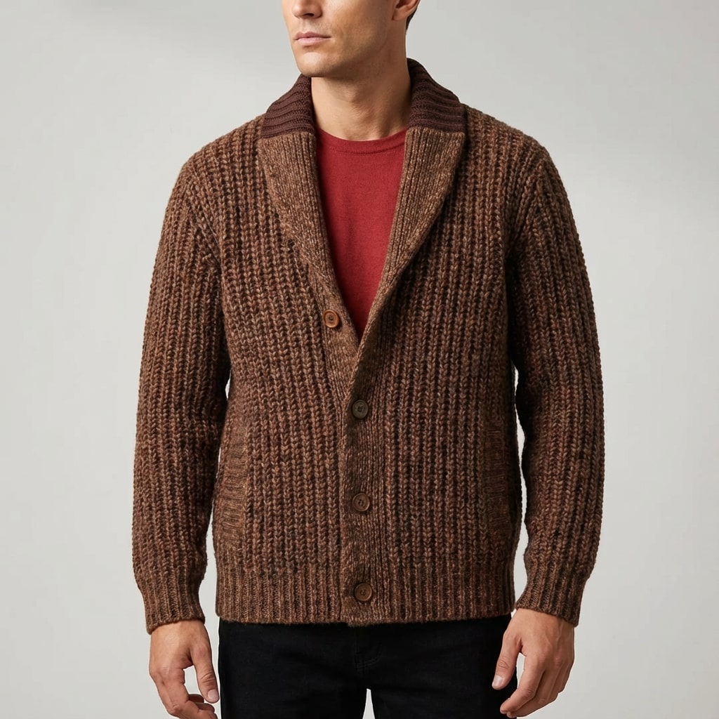 Marcus Men’s Cardigan – Chunky Knit Button-Up Shawl Collar Cardigan