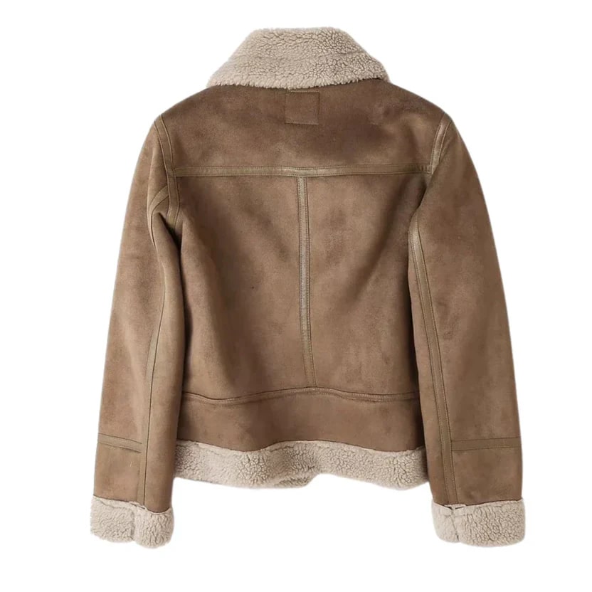 Aubrey Women’s Shearling Jacket – Aviator Suede Jacket with Plush Lining