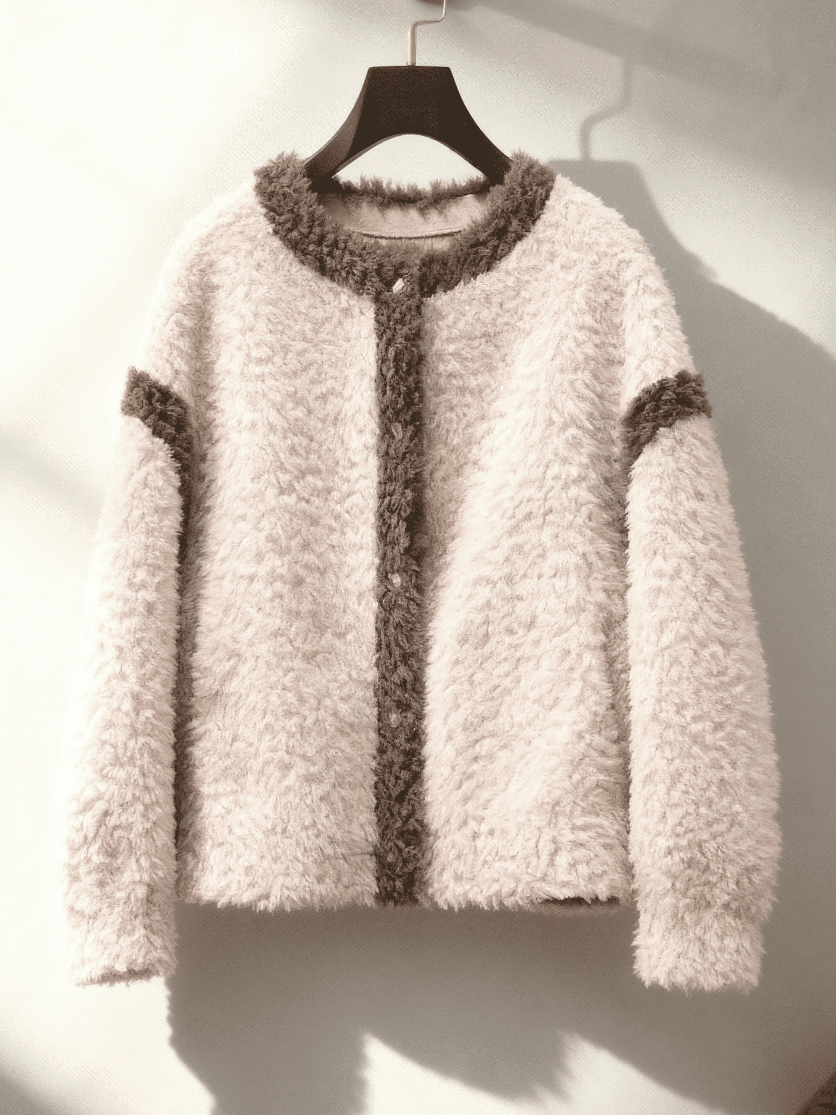 Maribel Women’s Sherpa Jacket – Fuzzy Button-Up with Contrast Trim