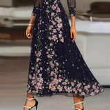 Celina Floral Maxi Dress – Flowing Sleeve Dress with Deep Round Neckline