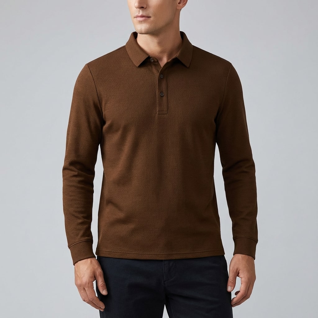 Northwood Men’s Long Sleeve Polo – Soft Woven Fabric with Structured Collar