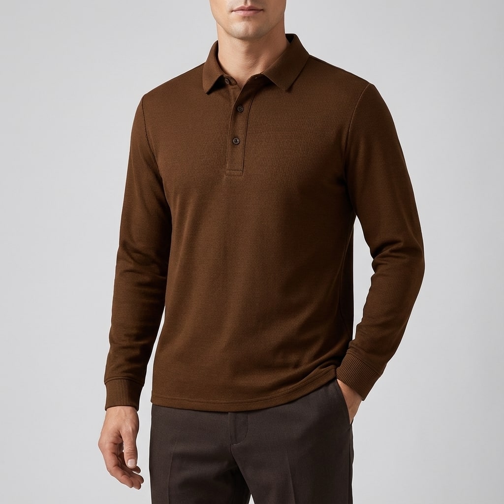 Northwood Men’s Long Sleeve Polo – Soft Woven Fabric with Structured Collar