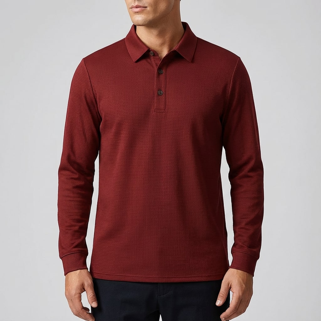 Northwood Men’s Long Sleeve Polo – Soft Woven Fabric with Structured Collar