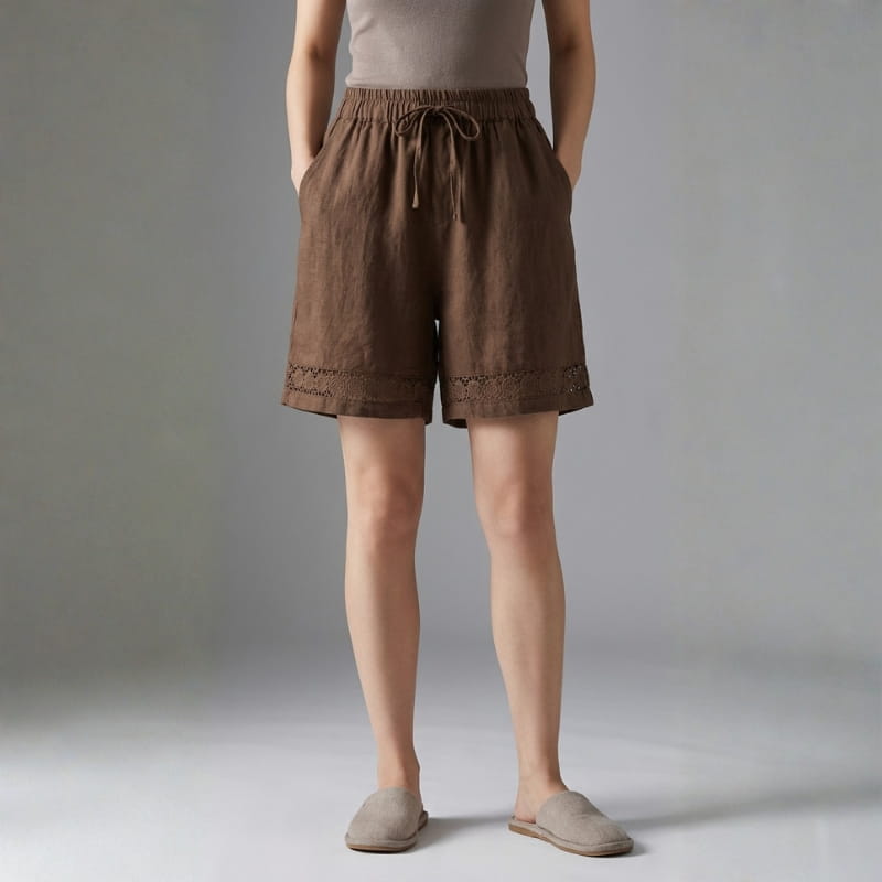 Arlena Lace Trim Cotton Shorts – Soft Casual Summer Lounge Shorts