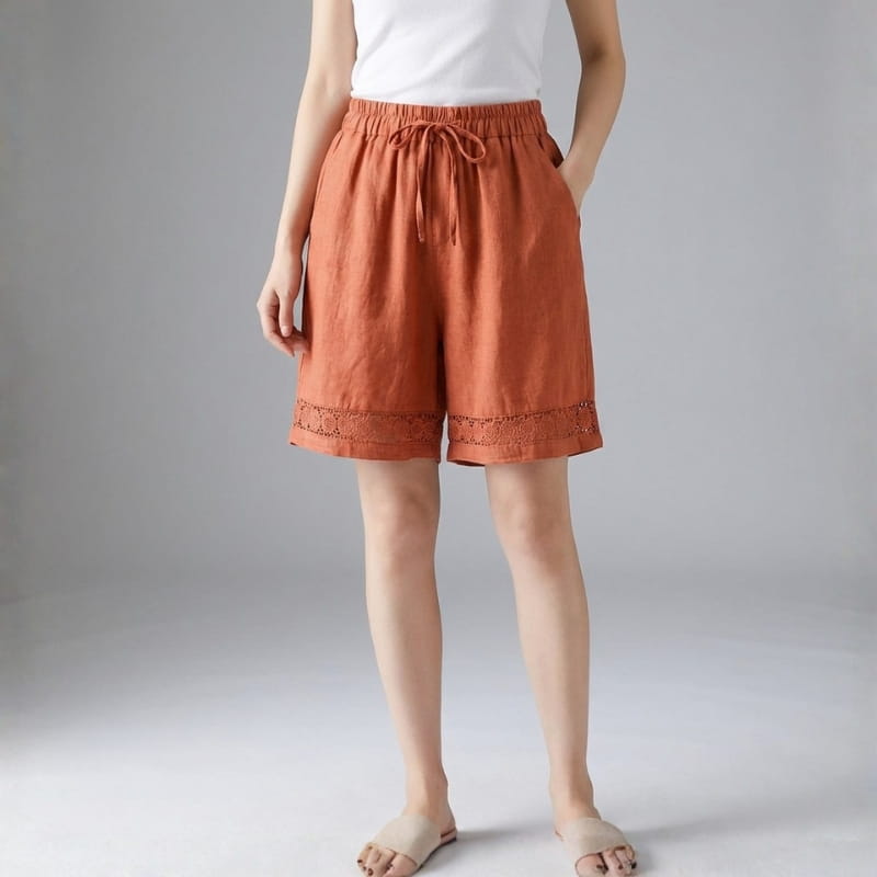 Arlena Lace Trim Cotton Shorts – Soft Casual Summer Lounge Shorts