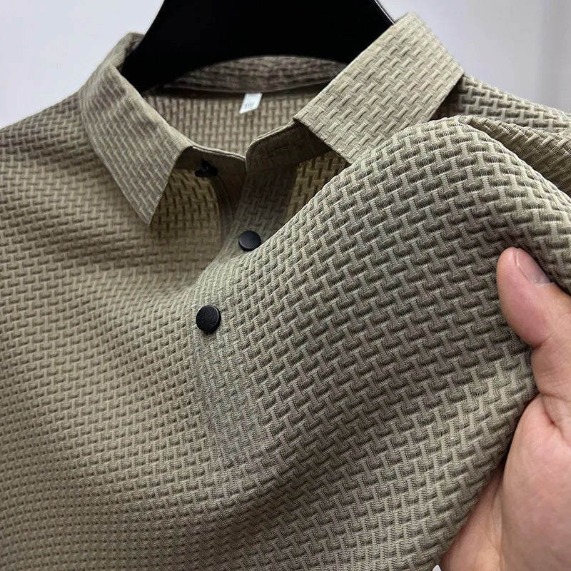 Steven Modern Performance Textured Polo – Breathable Stretch Comfort Shirt