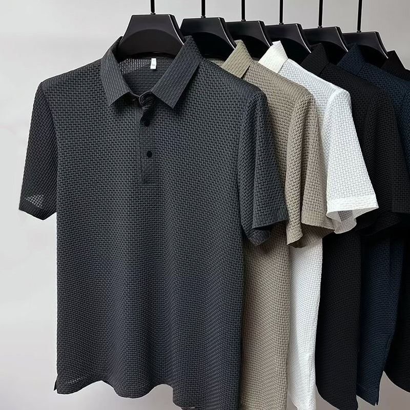 Steven Modern Performance Textured Polo – Breathable Stretch Comfort Shirt