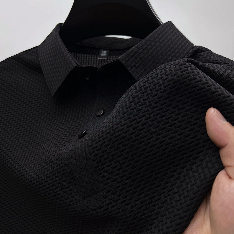 Steven Modern Performance Textured Polo – Breathable Stretch Comfort Shirt