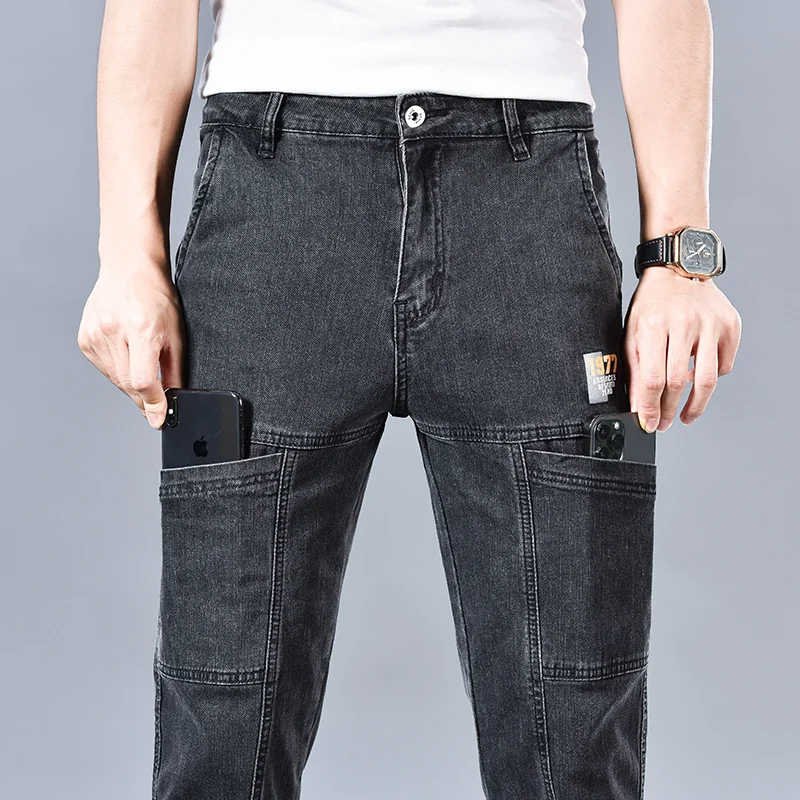 Logan Denim Cargo Pants – Stretch Utility Jeans with Multi-Pocket Design & Tapered Fit