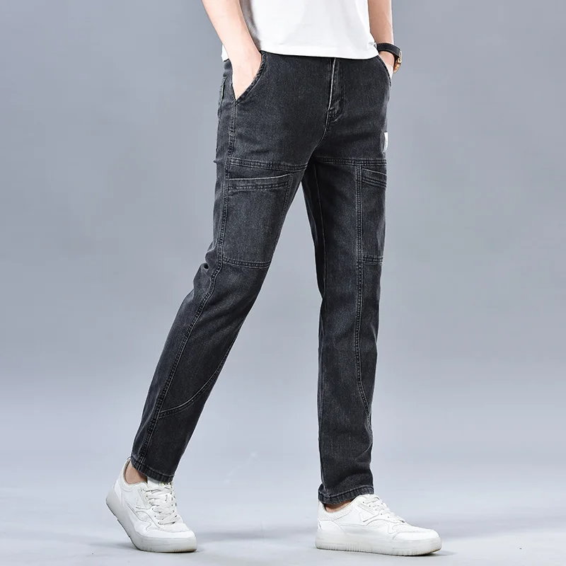 Logan Denim Cargo Pants – Stretch Utility Jeans with Multi-Pocket Design & Tapered Fit