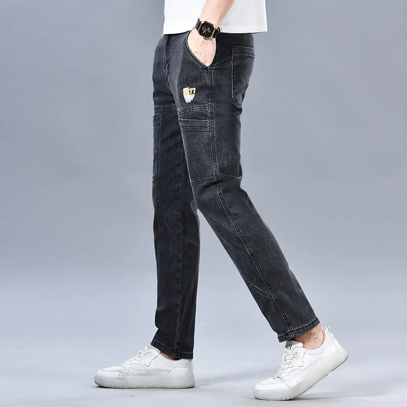 Logan Denim Cargo Pants – Stretch Utility Jeans with Multi-Pocket Design & Tapered Fit