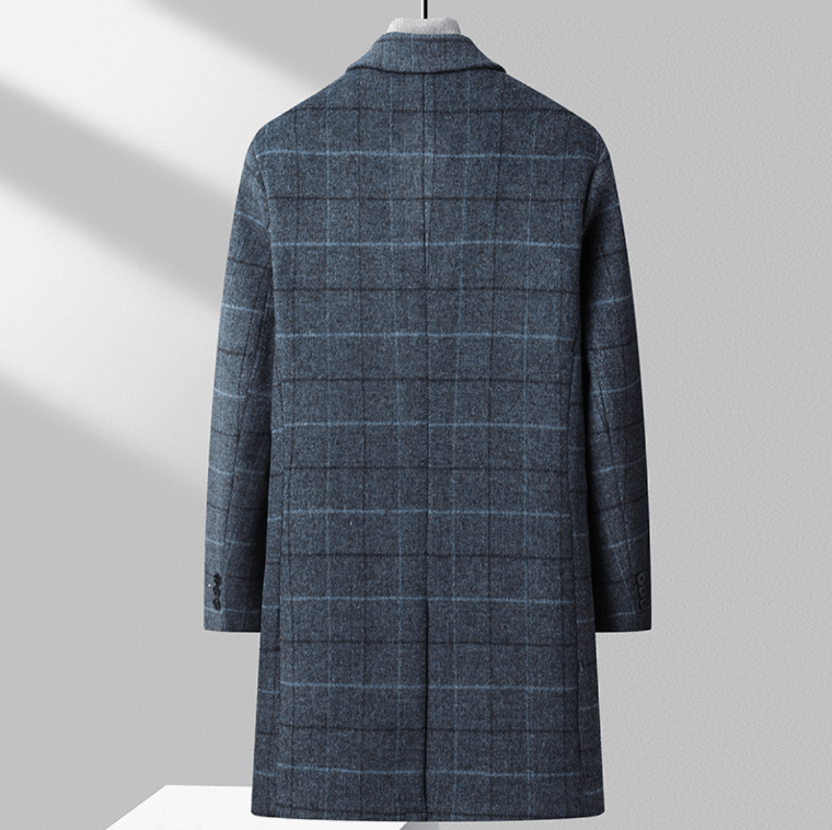 Aldric Men’s Wool Coat – Windowpane Overcoat with Structured Mid-Length Design
