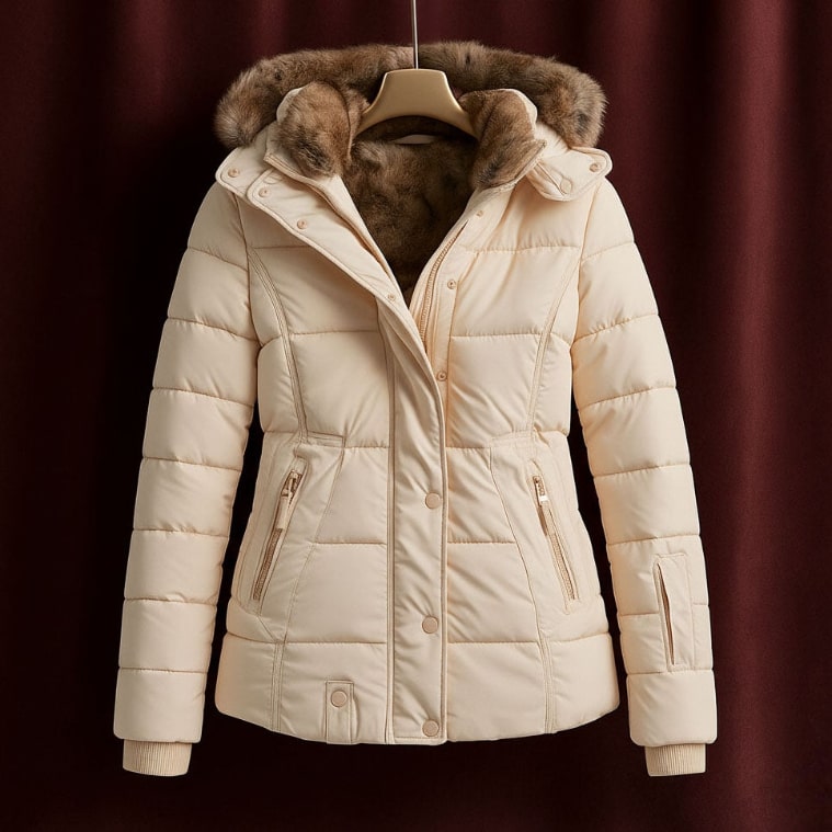 Veronica Women’s Puffer Jacket – Quilted Winter Coat with Detachable Fur Hood