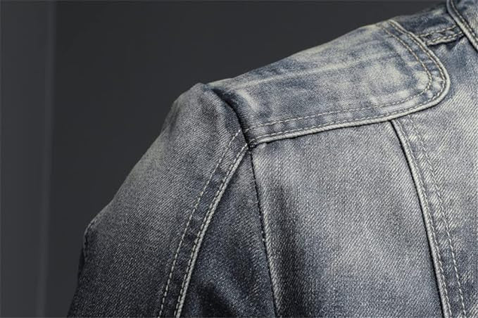 Justin Men’s Denim Jacket – Distressed Blue Jean Jacket with Zipper Pockets