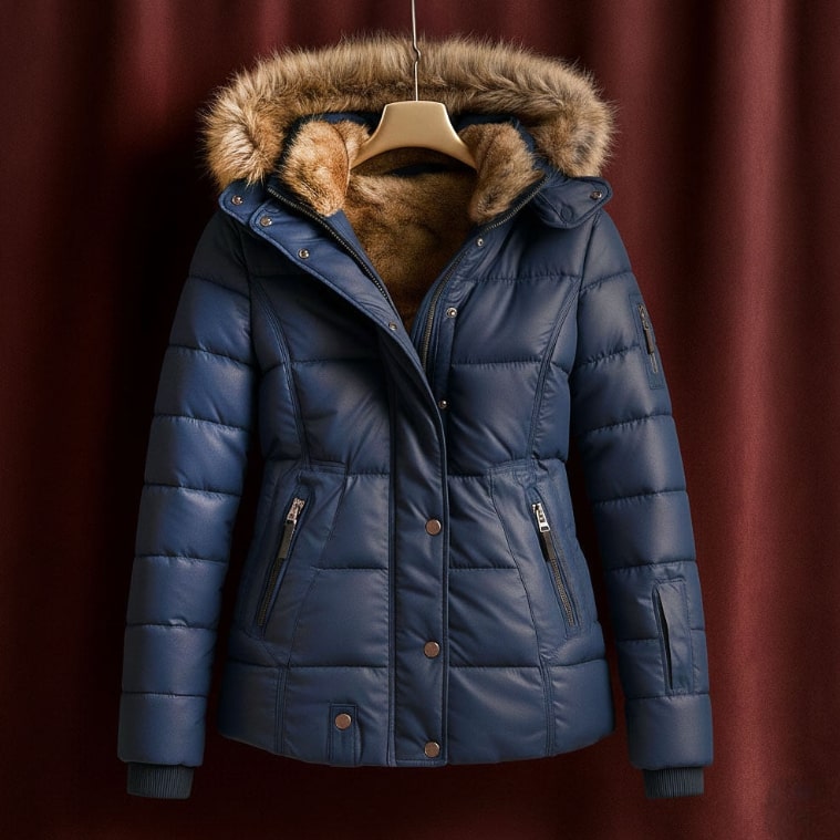 Veronica Women’s Puffer Jacket – Quilted Winter Coat with Detachable Fur Hood