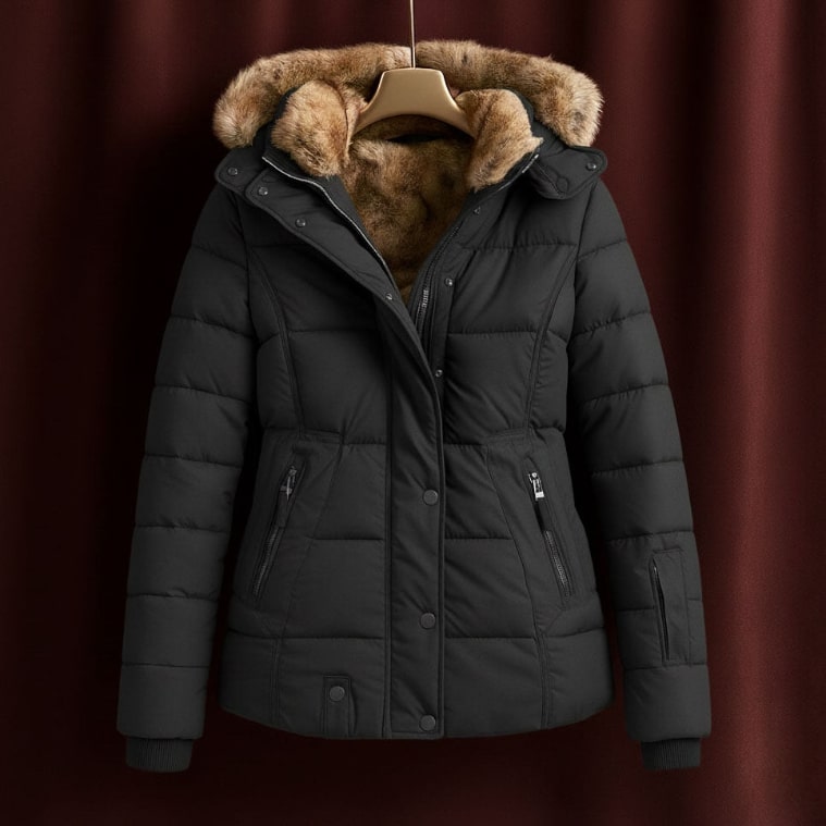 Veronica Women’s Puffer Jacket – Quilted Winter Coat with Detachable Fur Hood