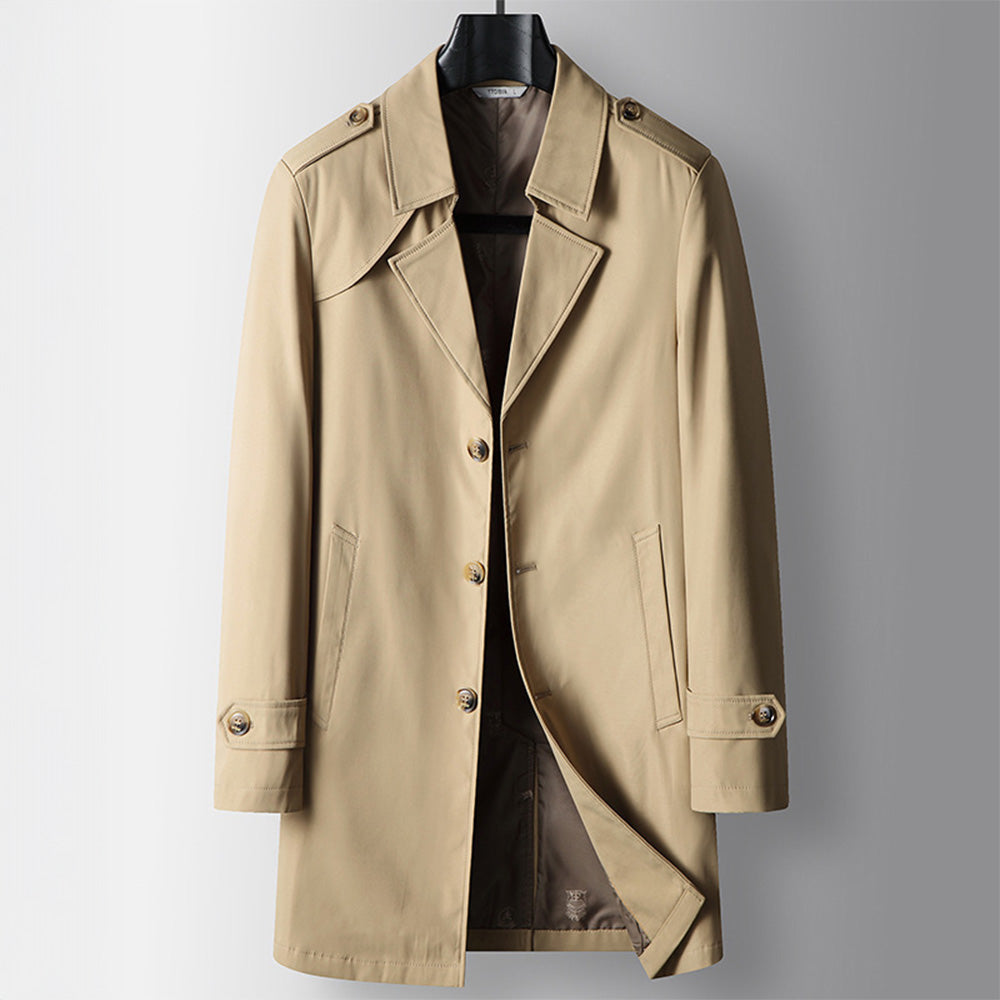 Lucieno Men’s Trench Coat – Water-Resistant Tailored Design with Military Shoulder Details
