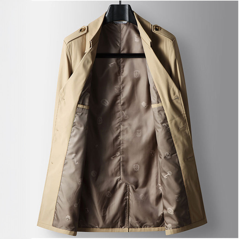 Lucieno Men’s Trench Coat – Water-Resistant Tailored Design with Military Shoulder Details