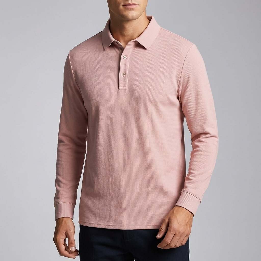 Northwood Men’s Long Sleeve Polo – Soft Woven Fabric with Structured Collar