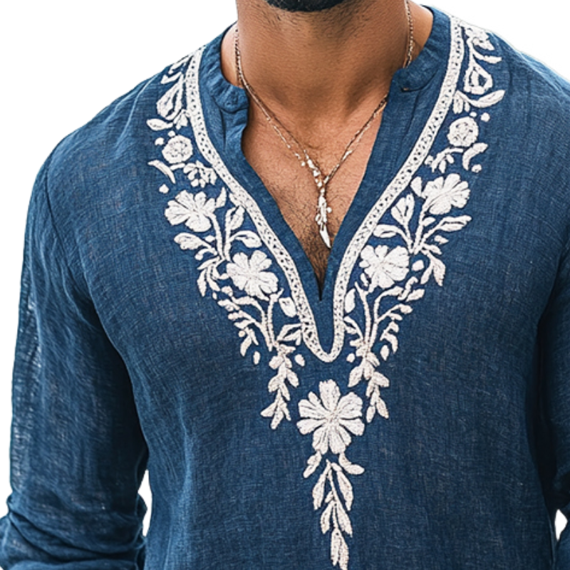 Aurora Grove Long Sleeve Embroidered Henley