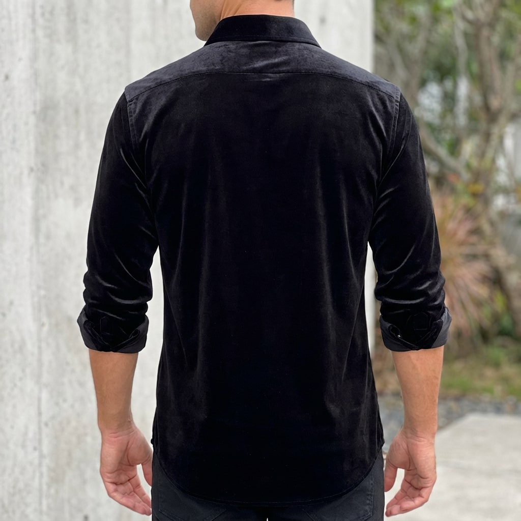 Moivi Men’s Shirt – Velvet Long Sleeve Button-Up Shirt