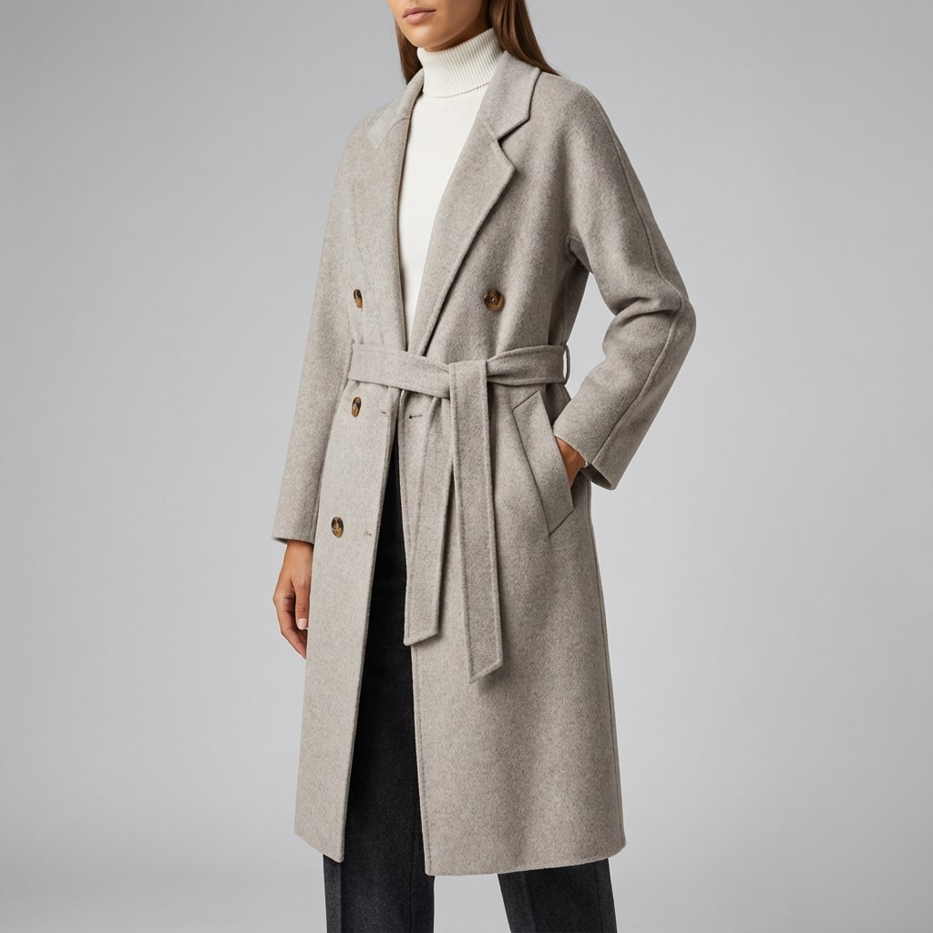 Theresa Women’s Cashmere Wrap Coat – Double-Breasted Wool Outerwear with Belted Waist
