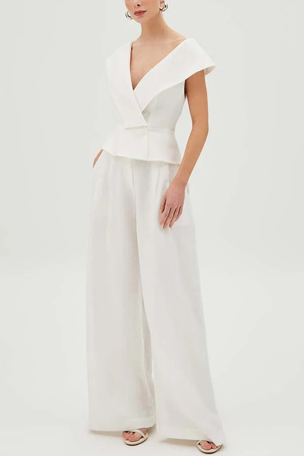 Soraya Linen Set – Off-Shoulder Top & Wide-Leg Pants for Elegant Evenings