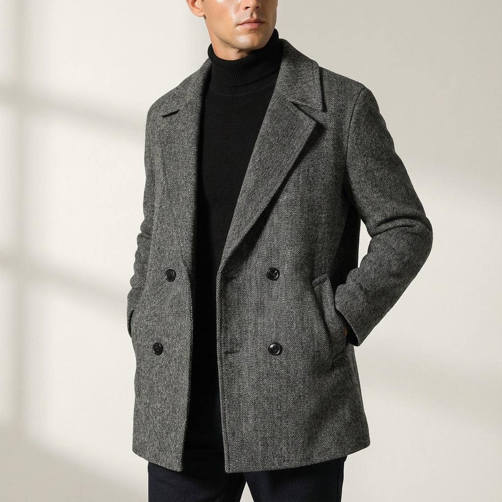 Soreno Men’s Coat – Double Breasted Wool Coat