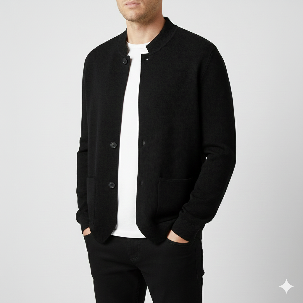 Gilbert Men’s Knit Cardigan – Italian-Style with Mandarin Collar