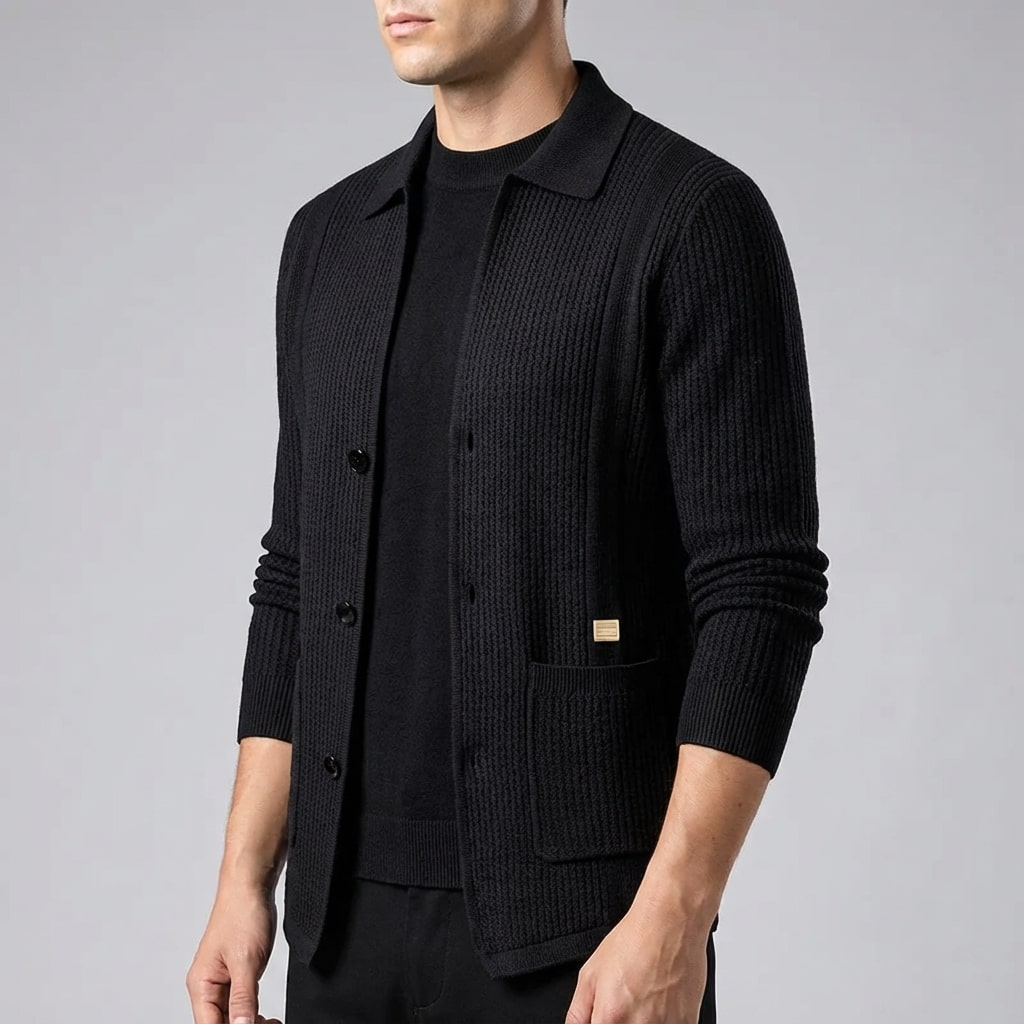 Matteo Men’s Cardigan – Textured Knit Shirt-Style Cardigan
