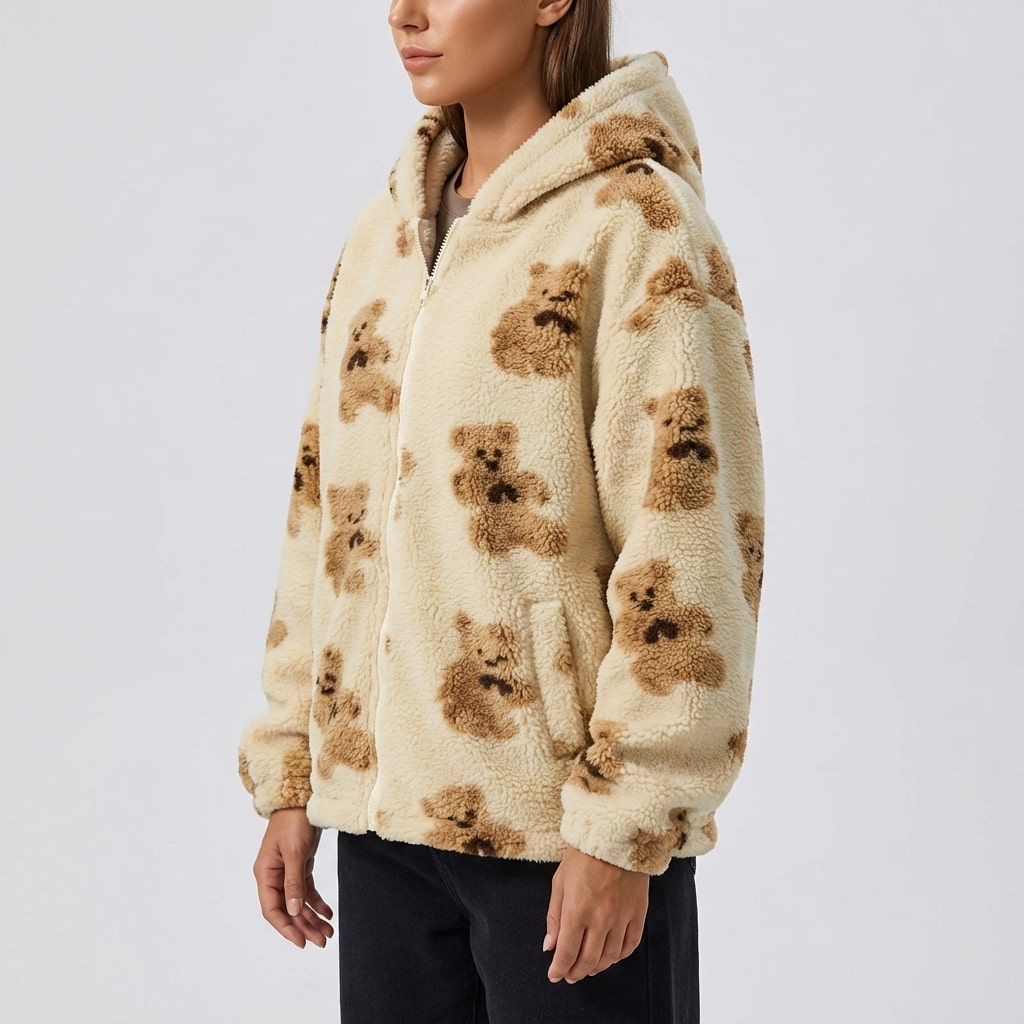 Maine Women’s Sherpa Jacket – Oversized Fleece Hooded Teddy Jacket with Full Zip