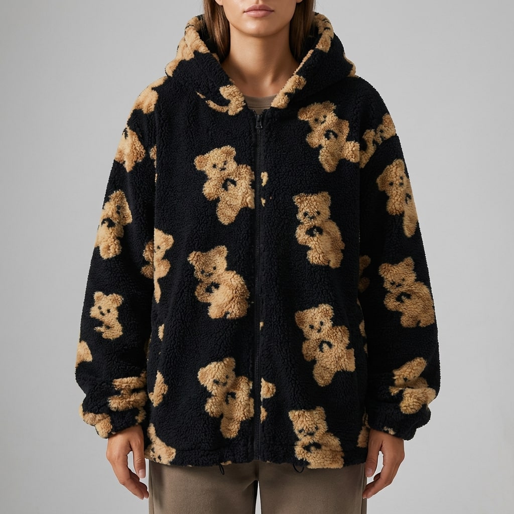 Maine Women’s Sherpa Jacket – Oversized Fleece Hooded Teddy Jacket with Full Zip