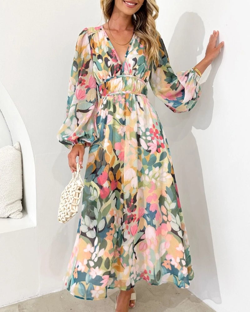 Celeste Floral V‑Neck Dress – Elegant Floral V‑Neck Dress with Flowing Silhouette