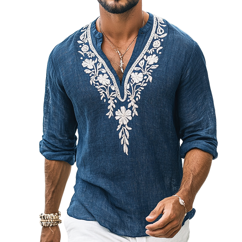 Aurora Grove Long Sleeve Embroidered Henley
