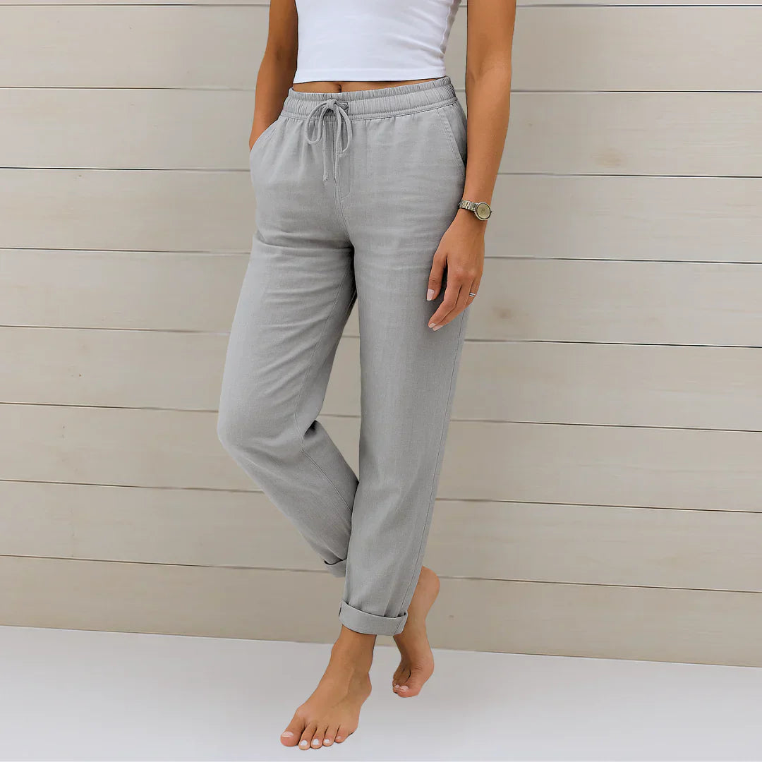 Lucia Rolled-Hem Linen Pants - Breathable Stretch Fit for Summer Comfort