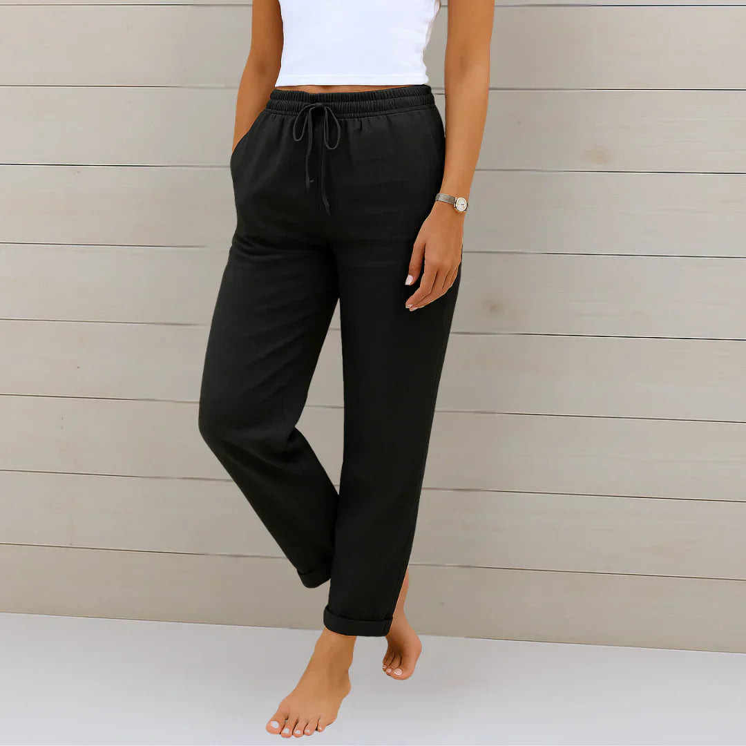 Lucia Rolled-Hem Linen Pants - Breathable Stretch Fit for Summer Comfort