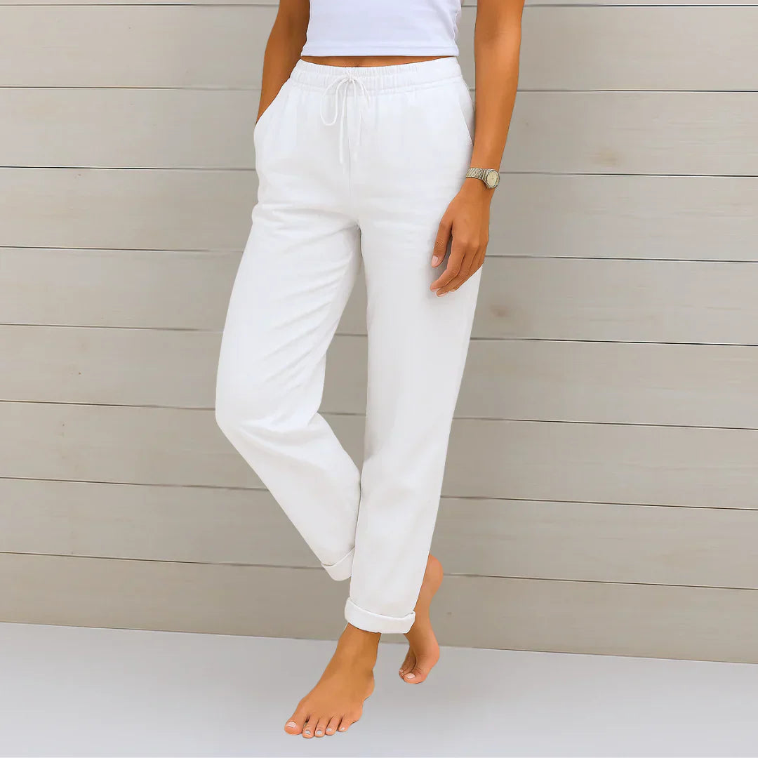Lucia Rolled-Hem Linen Pants - Breathable Stretch Fit for Summer Comfort