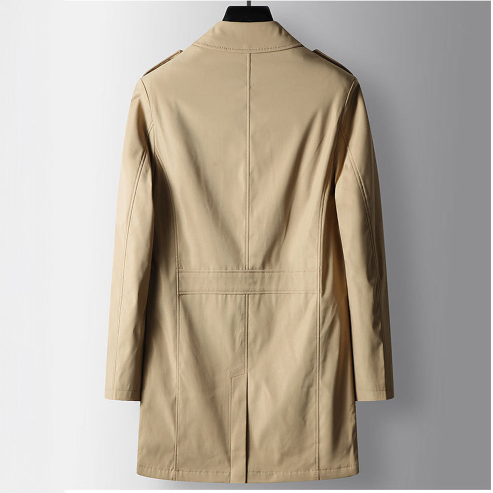 Lucieno Men’s Trench Coat – Water-Resistant Tailored Design with Military Shoulder Details