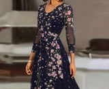 Celina Floral Maxi Dress – Flowing Sleeve Dress with Deep Round Neckline