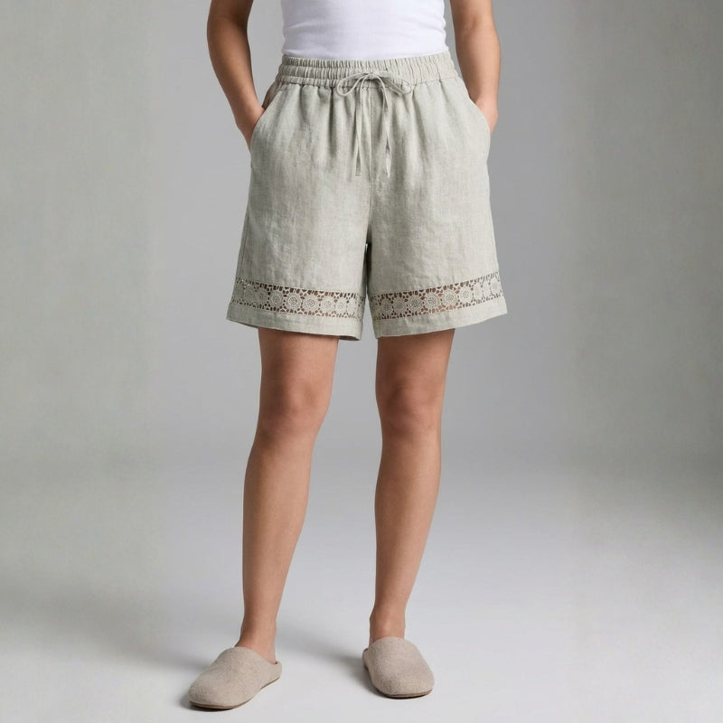 Arlena Lace Trim Cotton Shorts – Soft Casual Summer Lounge Shorts
