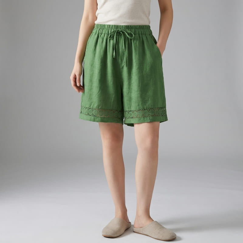 Arlena Lace Trim Cotton Shorts – Soft Casual Summer Lounge Shorts
