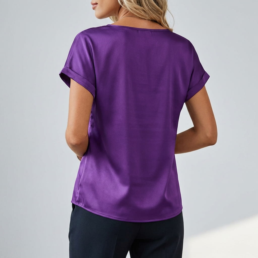 Elara Satin - Elegant V-Neck Blouse